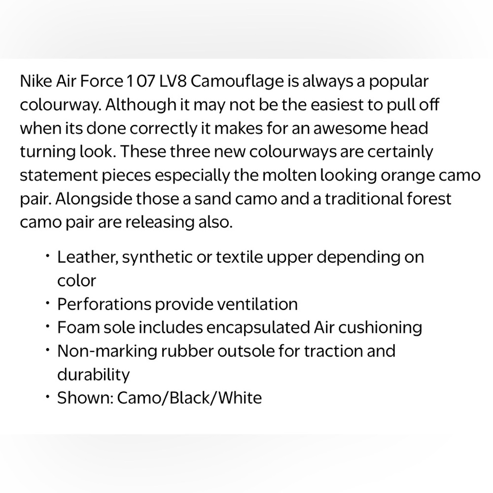 NIKE AIR FORCE 1 LV8 CAMOUFLAGE LOW TOP SNEAKERS WITH WHITE BOTTOM US SIZE 9.5 M - Picture 8 of 15